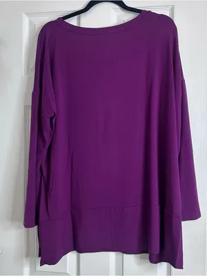 Eileen Fisher Plum Long Sleeve Relaxed Tee Women’s Size XL thumbnail 10