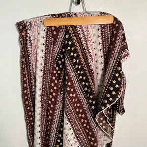 Women's True Wrap Maxi Skirt White Black Brown Pink Floral Geometric Boho Gypsy thumbnail 4