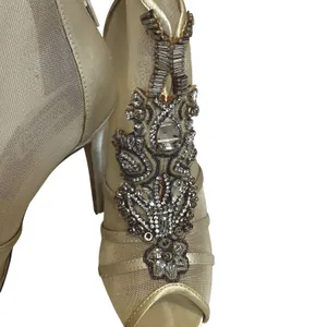 Badgley Mischka Lianna Peep Toe Booties Sz 8M Champagne Rhinestone Wedding Heels thumbnail 3
