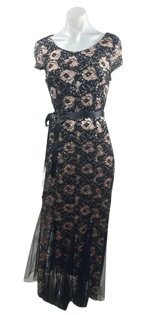 Lovely Grace Floral Lace Sequin Embroidery Overlay Midi Flare A-Line Dress Sz S thumbnail 1