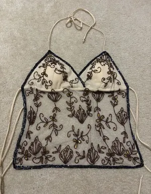 Wet Seal Y2K Beaded Backless Halter Top thumbnail 1