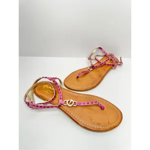 GBG Los Angeles‎ T Strap Sandals Size 6 Pink Gold Logo Ankle Strap thumbnail 5