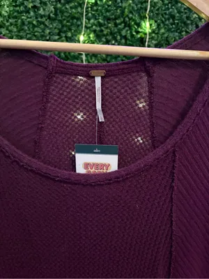 FREE PEOPLE LARGE ✨ long sleeve waffle knit tunic length top purple good cond thumbnail 2