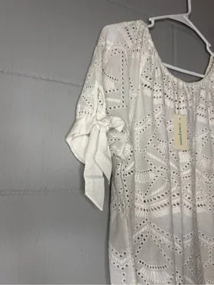 NWT Sundance White Tie Sleeve Eyelet Blouse Women’s Size Small 100% Cotton thumbnail 2