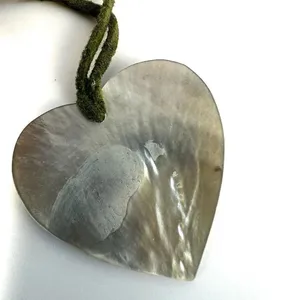 abalone heart pendant necklace on green cord thumbnail 6