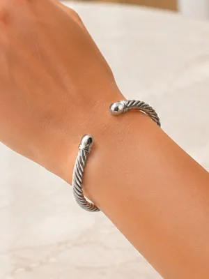 Silver Cable Twist Cuff Bracelet Open Bangle Polished NWT thumbnail 6