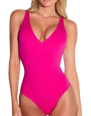 NWT TA3 Plungey Swimsuit Lace Up One Piece Shapewear Pink Size XS XLONG thumbnail 1