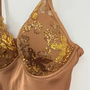 Victoria's‎ Secret XL Bronze Sequin Floral Underwire Slip Dress Gold Embroidery thumbnail 4