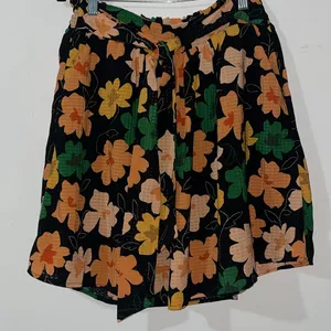 Who What Wear Black Orange Peach Gold Yellow Floral‎ Elastic Waist Skirt Size XS thumbnail 1