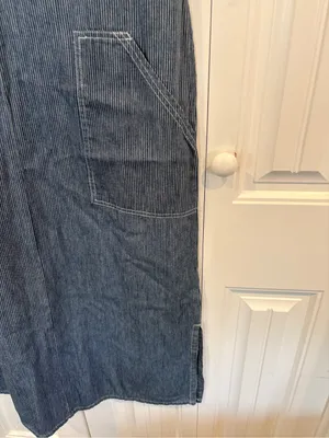 Faded glory blue and white stripe denim fruit embroidered midi dress size large thumbnail 4