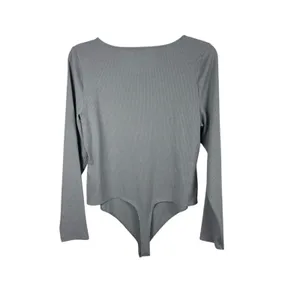 American Eagle XXL Bodysuit Gray Ribbed Long Sleeve Square Neck Henley NWT thumbnail 3