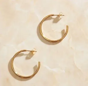 18K Gold Thin 20mm Hoop Earrings thumbnail 1