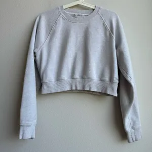 Aritzia TNA Cozy Fleece Cropped Crewneck Gray Sweatshirt Size Small thumbnail 1