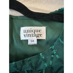 Unique Vintage 1920s Margaux Emerald Green Sequin Fringe Flapper Dress Small 4 thumbnail 6