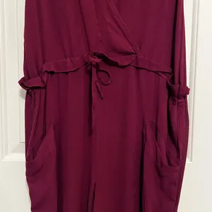 Earthbound Jumpsuit Small Burgundy Red jogger Leg Faux Wrap Sleeveless Gauze thumbnail 4