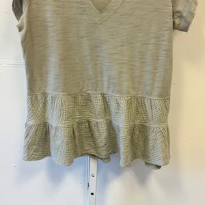 Altar'd State Sage Green V-Neck Tiered Peplum Mixed Media Gauze Top T-shirt Lg thumbnail 4
