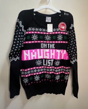 Well Worn Black and‎ Pink Naughty List Sweater thumbnail 1