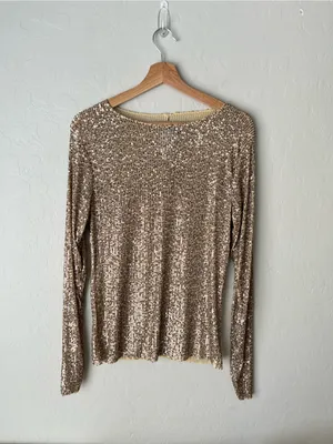 Intimately Free People Gold Rush Sequin Festival Top Long Sleeve Size Medium thumbnail 3