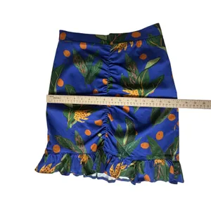 NWT Farm Rio Anthropologie Ruched Mini Skirt Small Blue Tropical‎ Fruit Vacation thumbnail 13