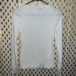 Time and tru Simple white long sleeve shirt fitted top semi sheer with center se thumbnail 2