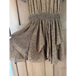 Storia Brown Floral Ruffle Mini Dress Butterfly Sleeves Women’s size Medium thumbnail 3