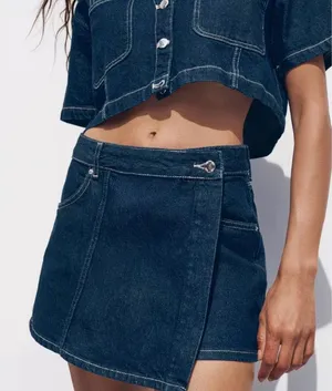 ZARA Dark Blue Denim Skirt thumbnail 1