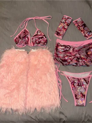 RageKage Small Pink Camo Bikini Set, Low Rise Shorts, Arm Sleeves, Leg Fuzzies thumbnail 4