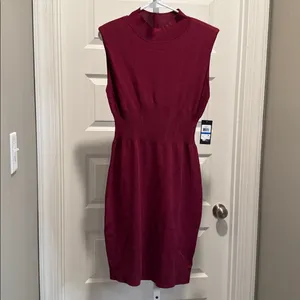 Guess Bodycon Dress‎ Wine Red Size XL NWT Mock Neck Party Mini thumbnail 2