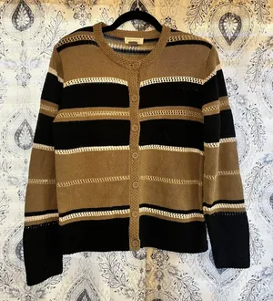 Christopher & Banks Tan And Black Stripe Button Front‎ Cardigan Size Small thumbnail 1