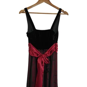 Studio Y 90s Y2K Whimsigoth Black Velvet Midi Dress‎ Red Floral Handkerchief thumbnail 8
