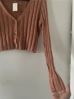 NWT Aeropostale Brown Ribbed Crop Button Up Cardigan Sweater Medium Fall Cozy thumbnail 4