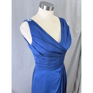 Belsoie Royal Blue Pleated Chiffon Embellished‎ V-Neck Formal Gown Dress 6 Prom thumbnail 6