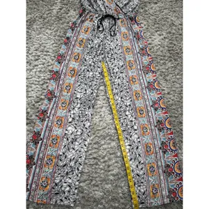 Angie Women’s Boho Wide Leg Jumpsuit Black Orange Spaghetti Strap Festival M thumbnail 10