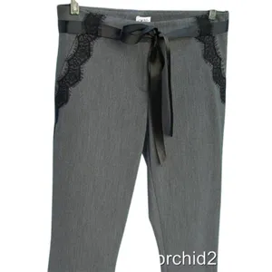 Cache Black Lace Satin Self Belt Gray Bi Stretch Crop Pant New $118 NWT Size 6 thumbnail 5