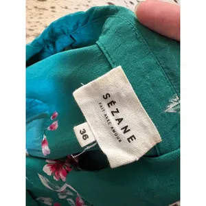 Sézane Elisa Pajama Top Silk Green Floral Button Down Size 36 Small thumbnail 5