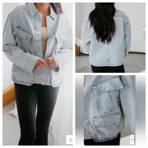 Veveret Denim Utility Jean Jacket Light Wash Oversized Cargo Pockets Size Large thumbnail 2