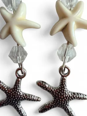 Handmade Silver & Cream Double Starfish Dangle Earrings 🌟🏝️ thumbnail 3
