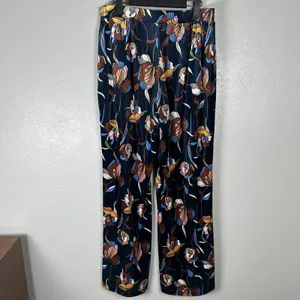 ModCloth Floral Wide Leg Pants Womens Sz Large Velour Retro Boho Pull On Pockets thumbnail 4