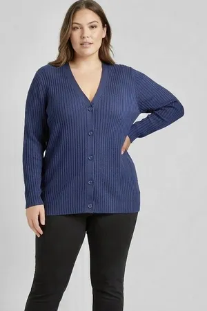 Lane Bryant Ribbed V-neck button-front Cardigan Sweater Long Sleeve Sz 14/16 1X thumbnail 1