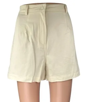 Commense Women's Cream Pleated High Waisted Wide Leg Mini Casual Shorts Size S thumbnail 1