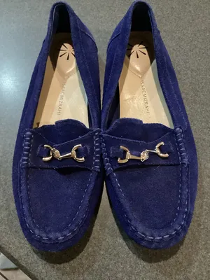 Isaac Mizrahi Navy Suede Loafers with Gold Bit thumbnail 1