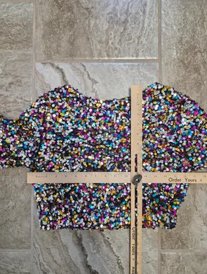 Women Sequin Cropped Top Blouse Size Small Multi Colored Party Christmas Holiday thumbnail 6