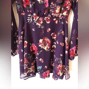 Lulus Always Yours Plum Purple Floral Print Long Sleeve Skater Dress Size L thumbnail 5