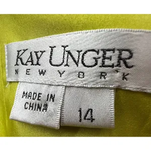 Kay Unger Y2K Dress 14 Chartreuse Yellow‎ Strapless Silk Floral Pleated Cocktail thumbnail 12