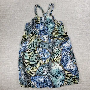 Ocean Blue Racerback Coverup Dress L Animal Print Tiger Stripe Braided Neck Boho thumbnail 5