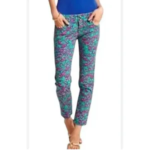 Lilly Pulitzer Worth Skinny Mini Pants Green Pink Floral Ankle Size 0 thumbnail 3