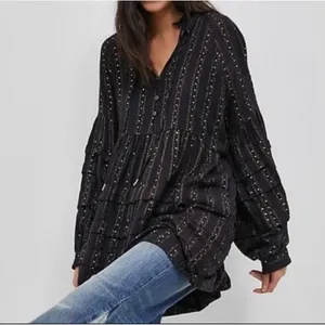 Anthropologie Size-M Womens Quinn Tunic Top Black with Gold‎ Metallic Sequins thumbnail 1