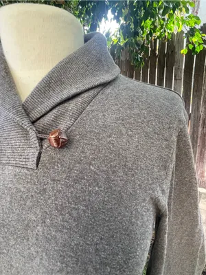 Lauren Ralph Lauren Shawl Collar 100% Cotton Sweater Heathered Gray Preppy M thumbnail 2