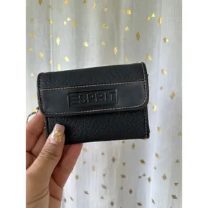 Vintage Esprit Black Faux Textured Leather Mini Zipper ID Pocket Wallet Key Ring thumbnail 2