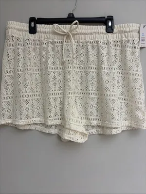 Time & tru New!Lace Drawstring cover up Beach Shorts - Cream sizeXL 16-18 thumbnail 2